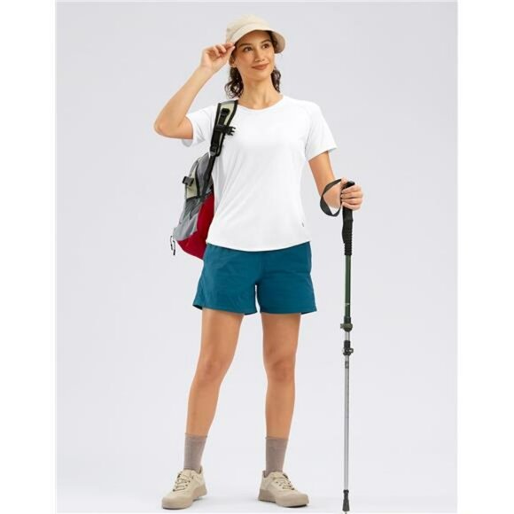Womens UPF 50 Sun Shirt Short Sleeve Quick Dry Hiking Workout Athletic Top - Picture 7 of 8